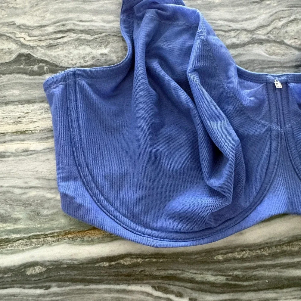 1st & Curve Blue Mesh Unlined Underwire Bra 40H Y42BM401 Rhinestone Detail